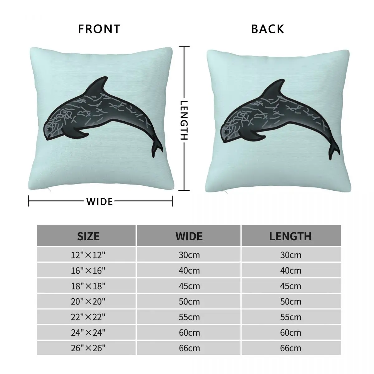 Risso's Dolphin Square Pillowcase Polyester Linen Velvet Printed Zip Decor Throw Pillow Case Home Cushion Cover
