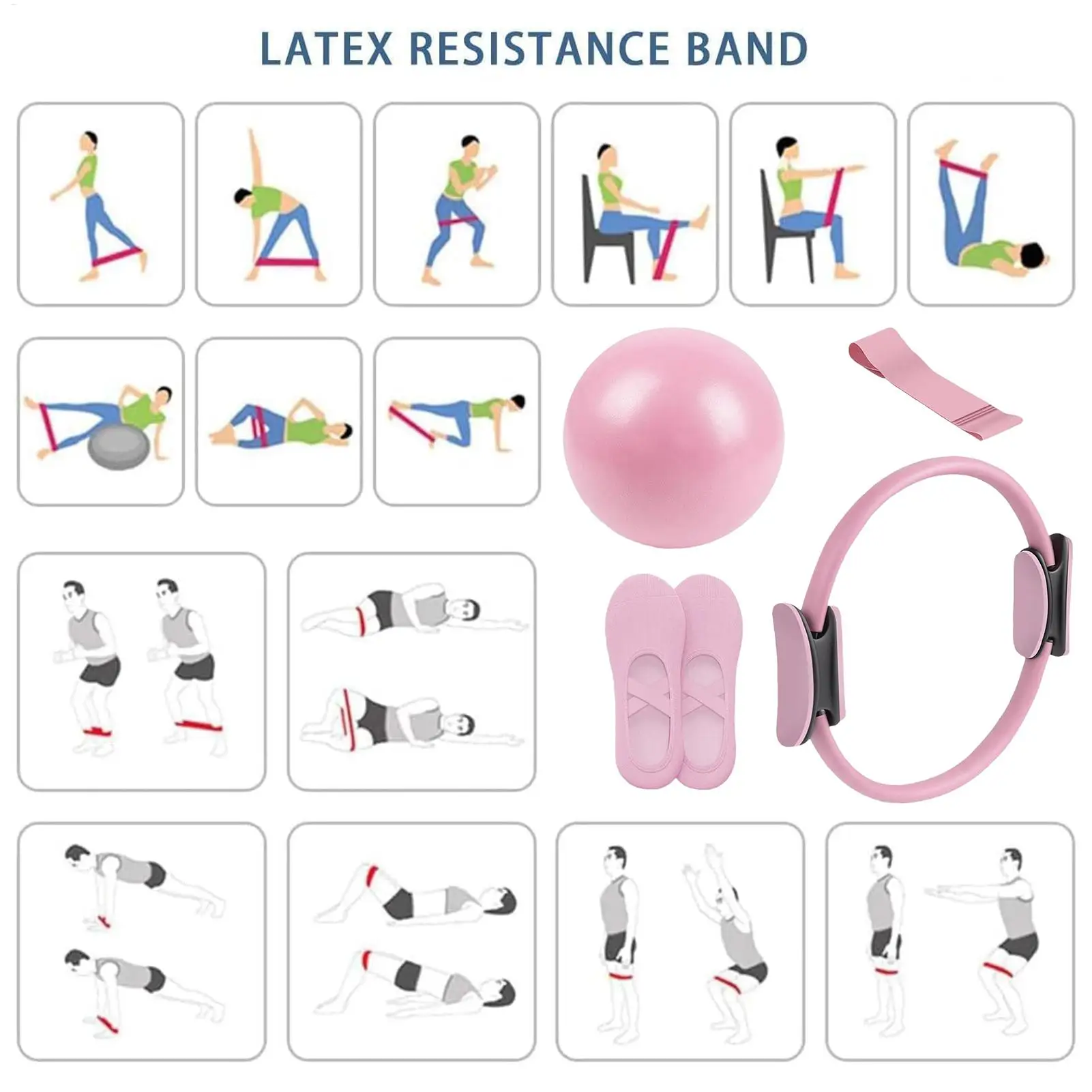 NEW Pilates Ball And Ring Set Pilates Fitness Ring Resistance Band Exercise Workout Fitness Equipment For Pregnancy Postpartum