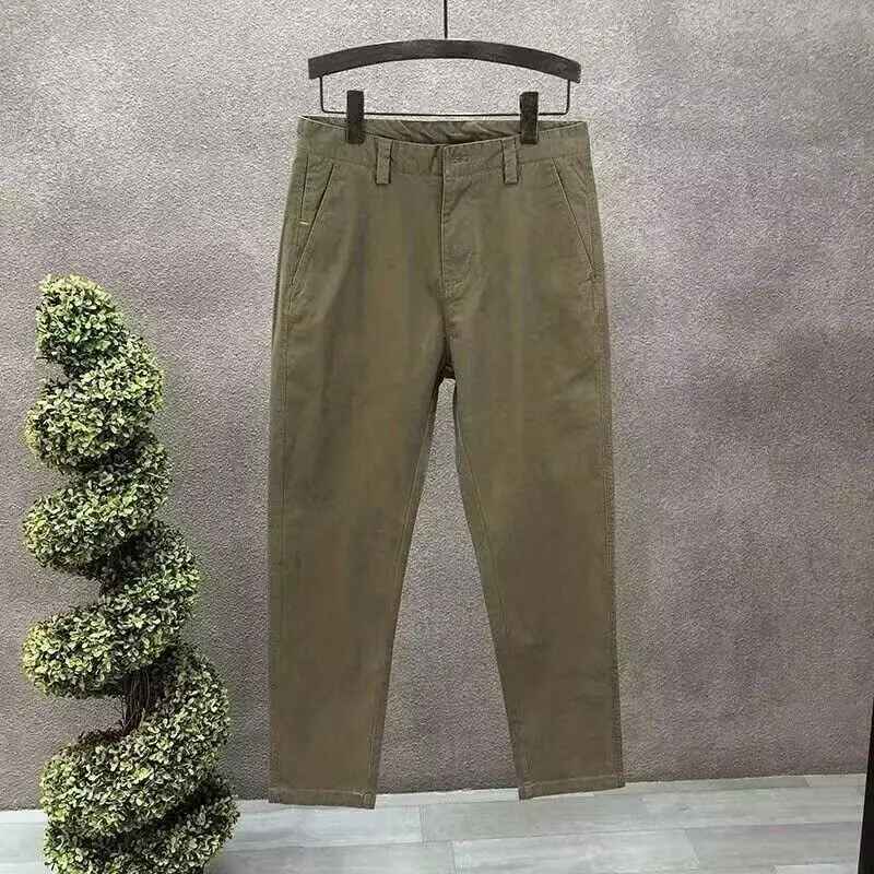 صيف 2025 سراويل تقليدية بسيطة للرجال الراحة القطن تحسس العلامة التجارية مستقيم موضة الاتجاه بلون البضائع الشارع الشهير بنطلون