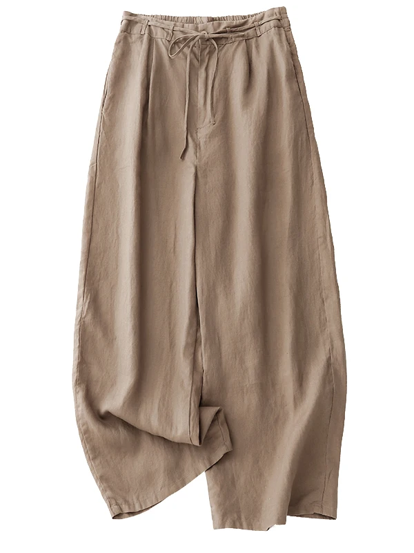 2025년 신상 코튼 린넨 스트레이트 레그 팬츠 대형 사이즈 여성용 예술적 레트로 루즈 캐주얼 와이드 레그 팬츠 플러스 사이즈 여성용