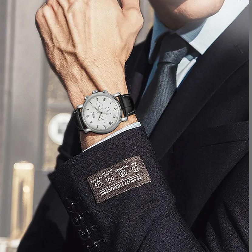 JARAGAR Luxury Brands Replica Business Man Watch Multi-Function 6 Hands Automatic Movement Mechanical Leather Male Wrist Watches view 3