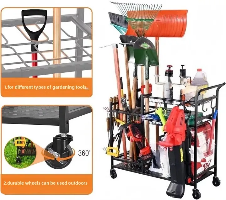 Gardening tool storage, trolley, shovel, broom, flower and vegetable tool storage rack