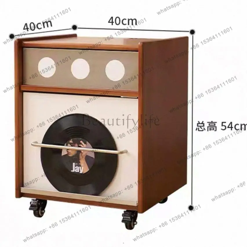 FG retro antique bedside table storage mobile locker solid wood