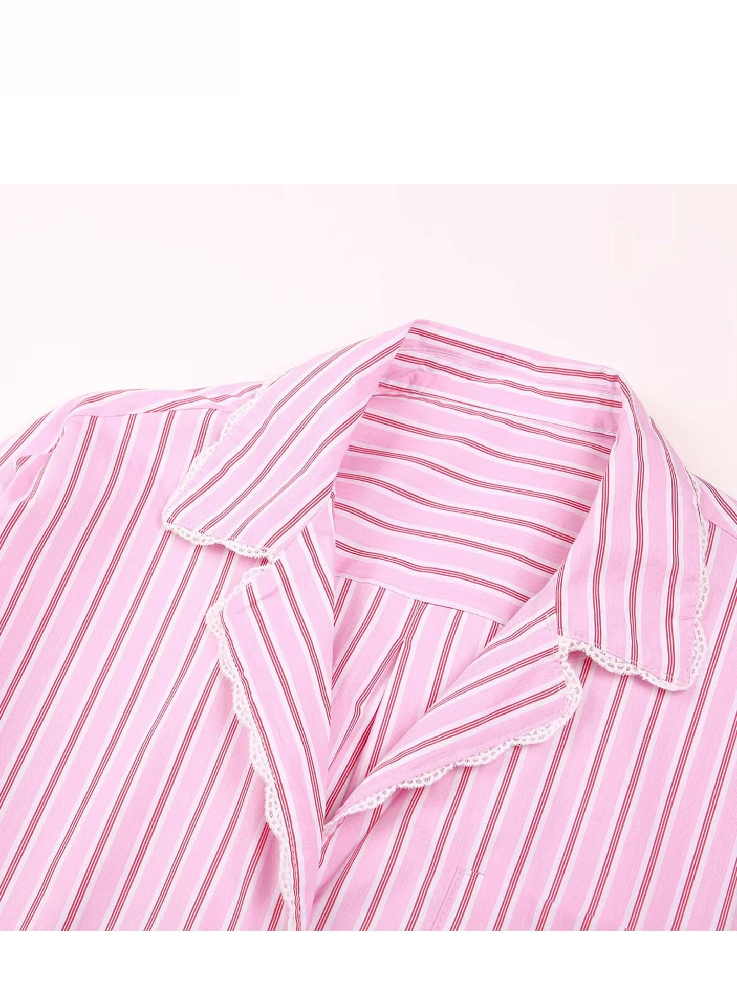 ZAPRHA 2025 Sweet Pink Striped Silk Cotton Long Sve ort irt Women's Small Size Versatile Straight Cut Summer irt