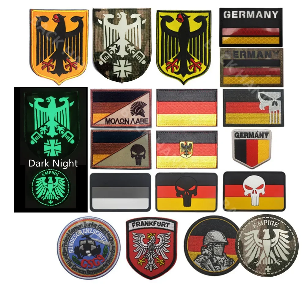 German Eagle Shield Morale Badge DSG9 Flag Embroidered Fabric Badge Tactical Patches Embroidery Sewing Military Patches Clothing