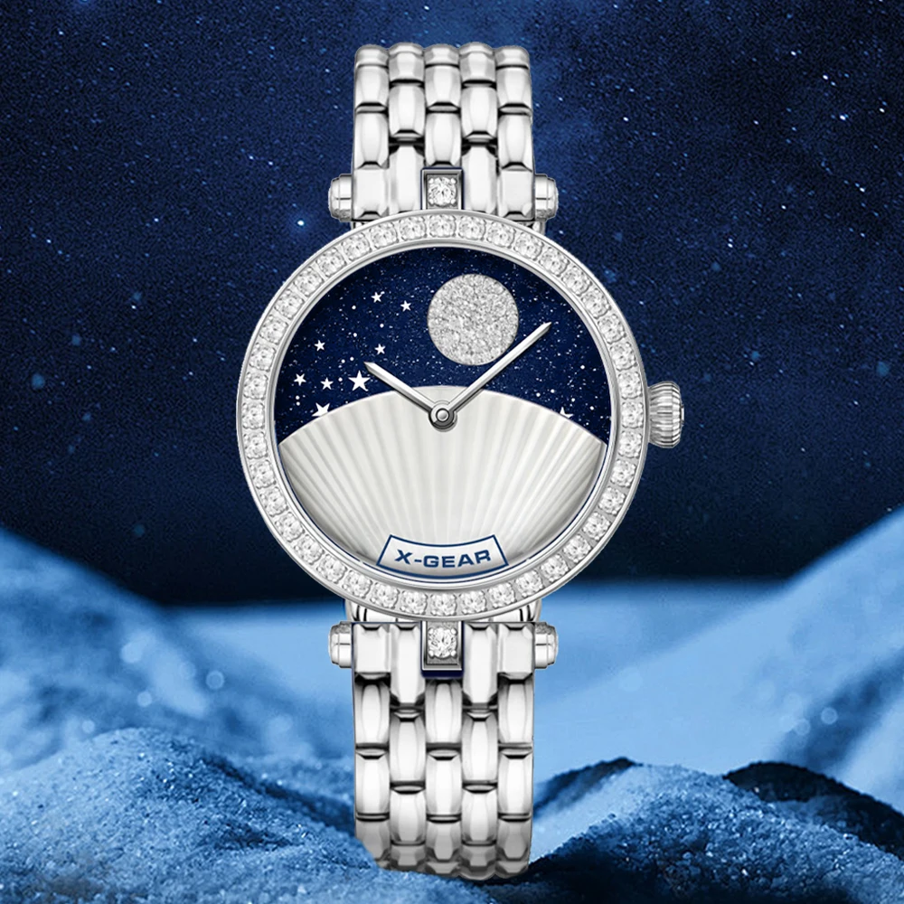 

Женские небесные часы X-GEAR со сверкающим безелем — стильные повседневные наручные часы из нержавеющей стали, идеальный подарок на день рождения