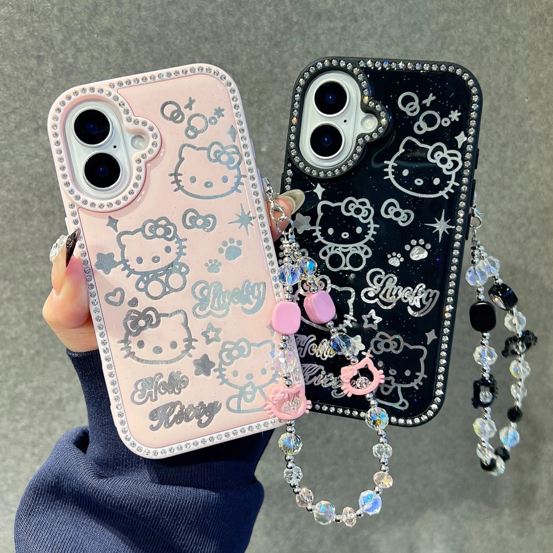 

Cute Cartoon Hello Kitty Glitter Phone Case for IPhone 16 Pro Max 16 Pro 16 15 14 13 Phone Case