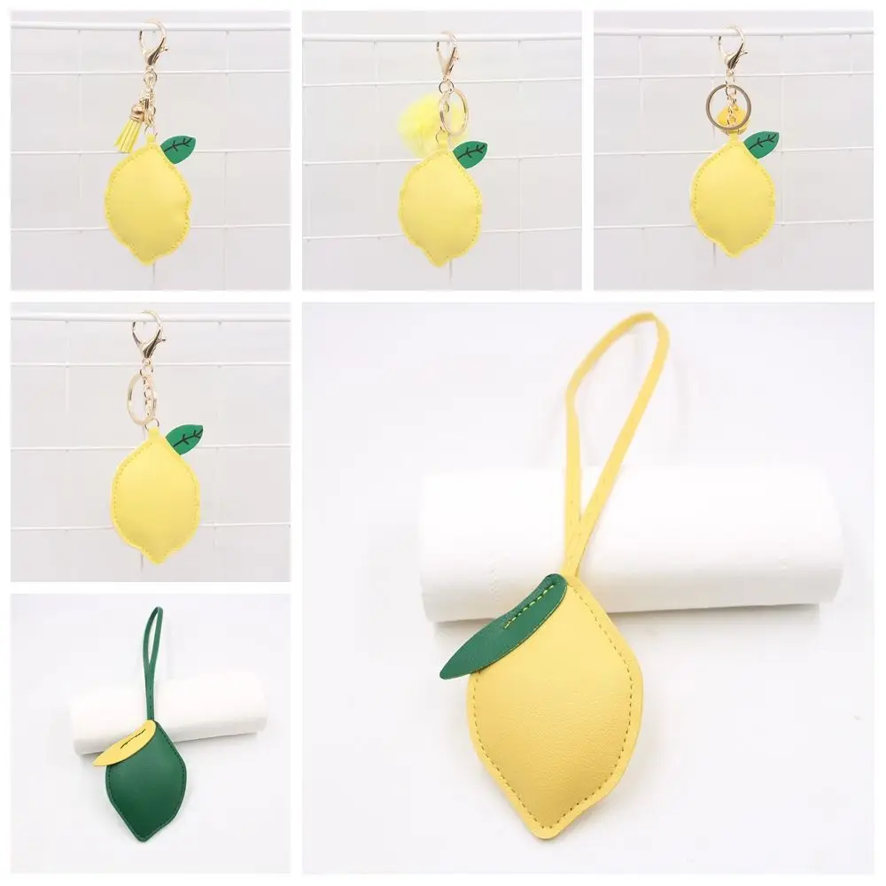 Multi-color PU Leather Lemon Keychain Car Keyring Cartoon PU Leather Hanger Fruit Fashion Bag Pendant Bag Ornament