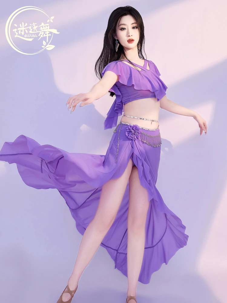 Original novo estilo traje de dança do ventre gaze sexy flor saia longa roupas de dança oriental dw314