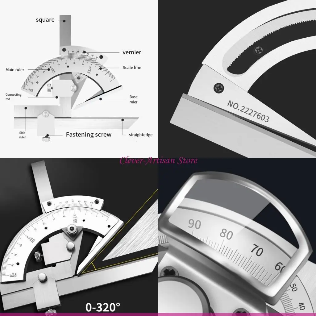 

E06B 0-320 Degree / 0-360 DegreeRound Head Protractor Finder- Craftsman- Ruler Machinist Tool (Stainless Steel)