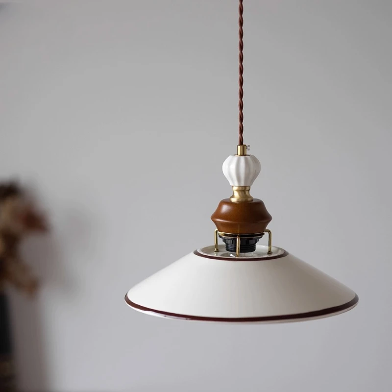 French Style Retro Hand-Painted Ceramic Pendant Light Led Originality Bar Counter Restaurant Living Room Study Room Hanging Lamp