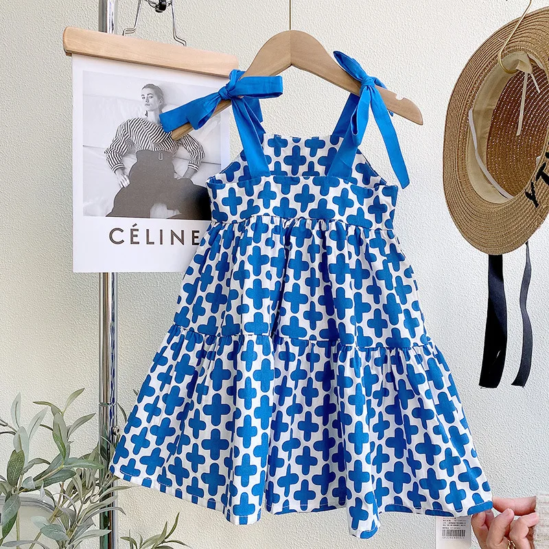 

Girls' Vest Dress2024Summer New Style Children's Western Style Sleeveless Princess Dress Baby Beach Suspender Dress