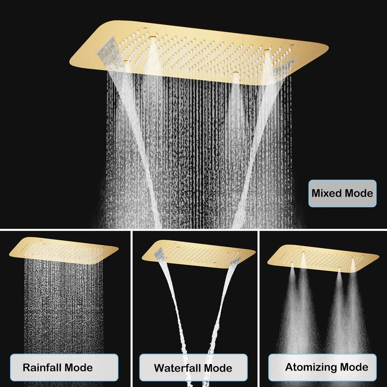 Brushed Gold 16 X 24 Inch Multi Function Rainfall Body Spray Jet Handheld Thermostatic Shower Faucet Set