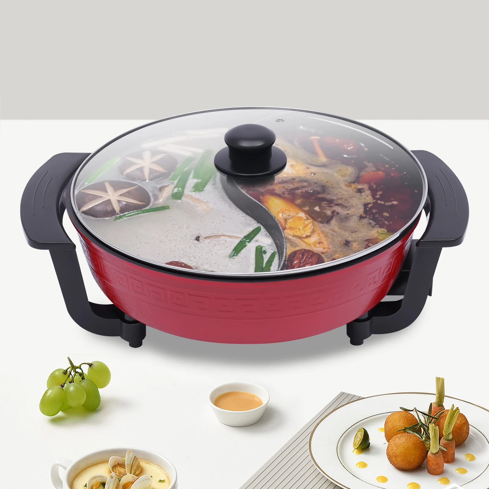 6L Hot Pot Double Steamer Yuanyang Hot Pot Multifunctional Electric Cooker 1300W2 Grid 2 Electric Pot Two half pot