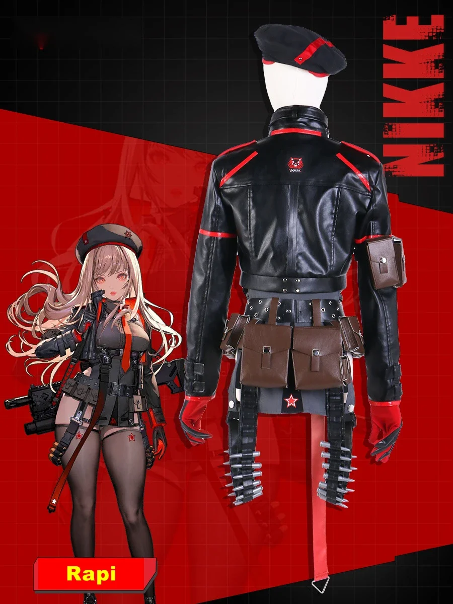 Game NIKKE：The Goddess of Victory Cosplay Rapi Leather Jacket Halloween Women Uniform Sets Tops Jumpsuit Hat Waist Pack Anime