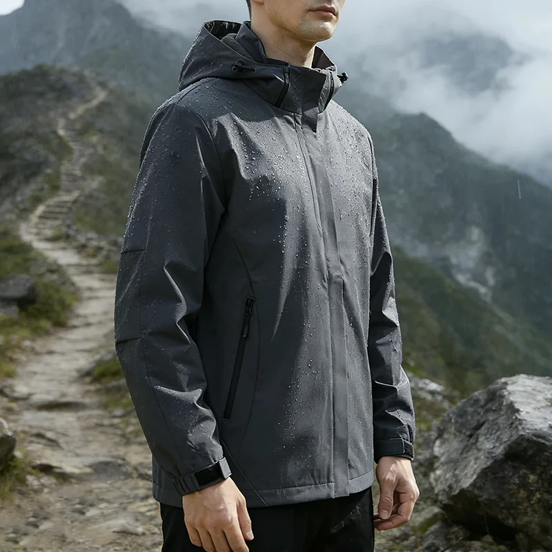 Outdoor-Herren-Wasserdichte Kapuzenjacken Leichte Regenjacke Wander- und Kletterjacke Winddichte Jacke Herbstmode Lässige Windbreaker