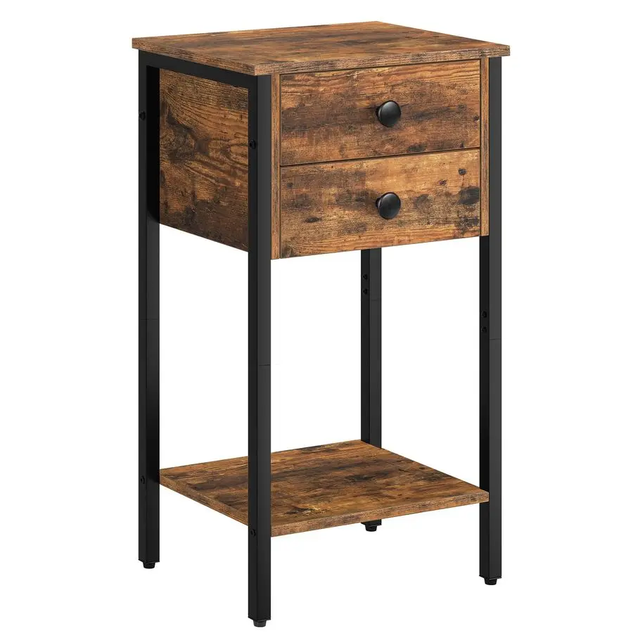 

Tall Nightstand, End Table with 2 Drawers and Storage Shelf, Industrial Telephone Side Table for Study, Bedroom, Space Saving,