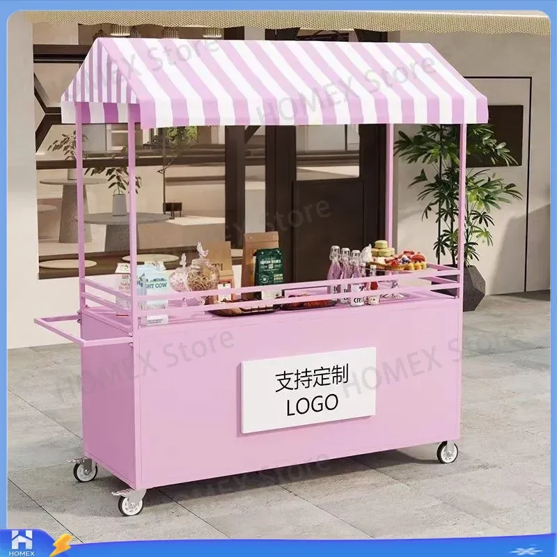 Mobile Food Cart Wrought Iron Snack Stall Outdoor Night Market Vendor Trolley Portable Street Food Push Cart Shopping Mall