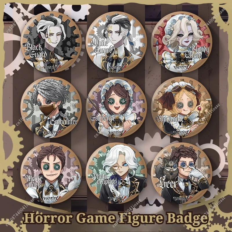 75MM 아이덴티티 V 게임 배지 어드벤처 스릴러 호러 만화 피규어 라운드 브로치 핀 백팩 의류 액세서리 게임 팬 선물