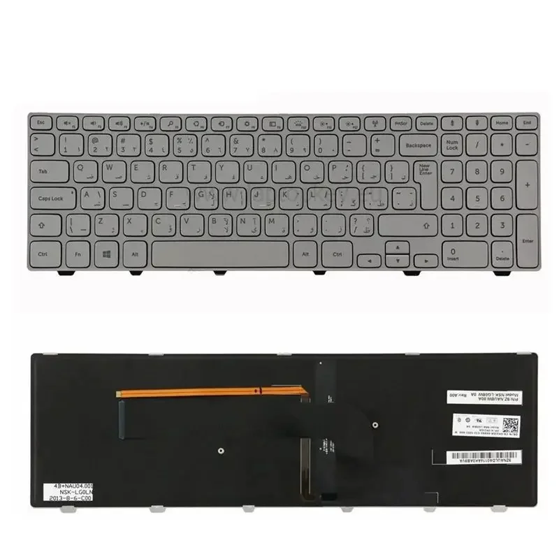 New Backlit Laptop Keyboard with Silver Frame for Dell Inspiron 15 7537 7000 Series P36F 15-7000 Notebook Keyboard US RU AR Layo
