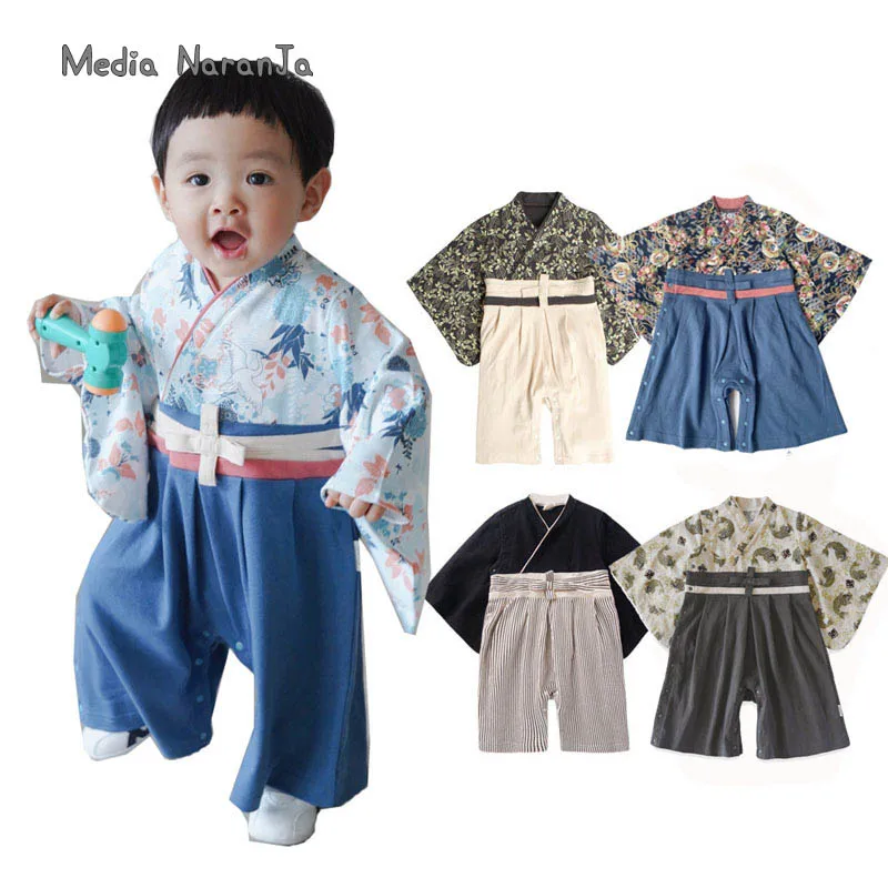 

Spring Autumn Cotton jumpsuit Japanese baby boy kimono festival halloween Purim costume birthday children Day gift photo props