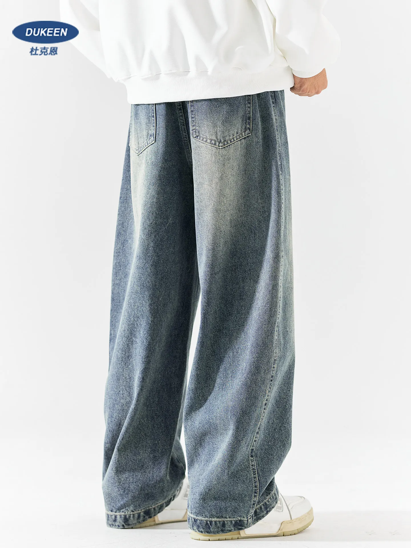 

Мужские джинсы DUKEEN из плотного денима с винтажной обработкой, свободный крой, прямые широкие штанины, повседневный уличный стиль