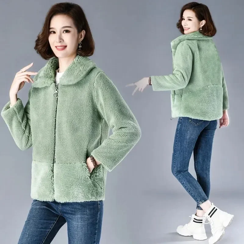 

2022 Autumn Winter Imitation Lamb Plush Fur Coat Casual Women Short Parka Jackets Loose Thick Warm Grain Cashmere Shearling Coat