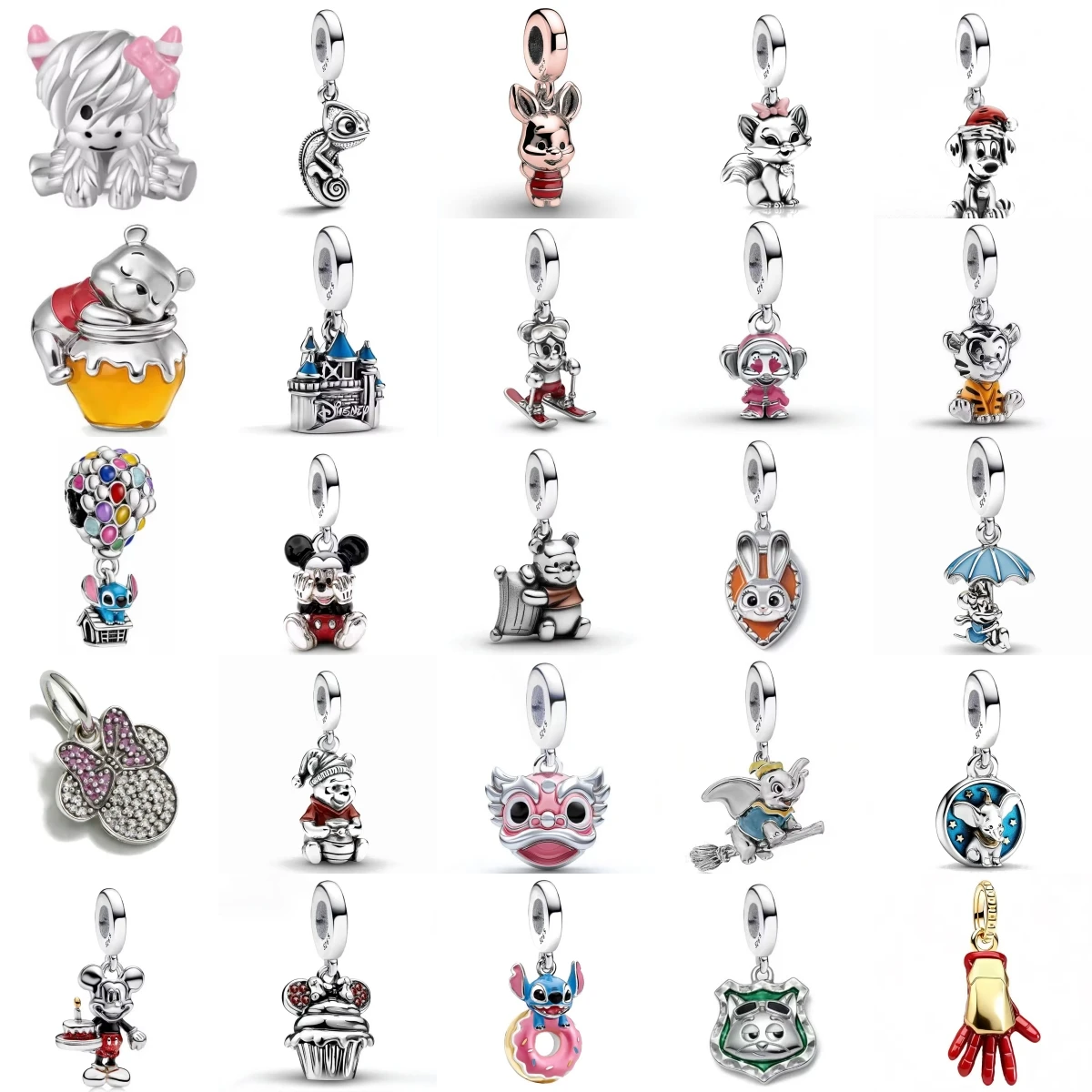 Abalorios de Plata S925: Castillo, Globo, Pastel, Donut, Helado, Paraguas, Tarro de Miel, Escoba de Bruja, Guante - Accesorios de Joyería DIY