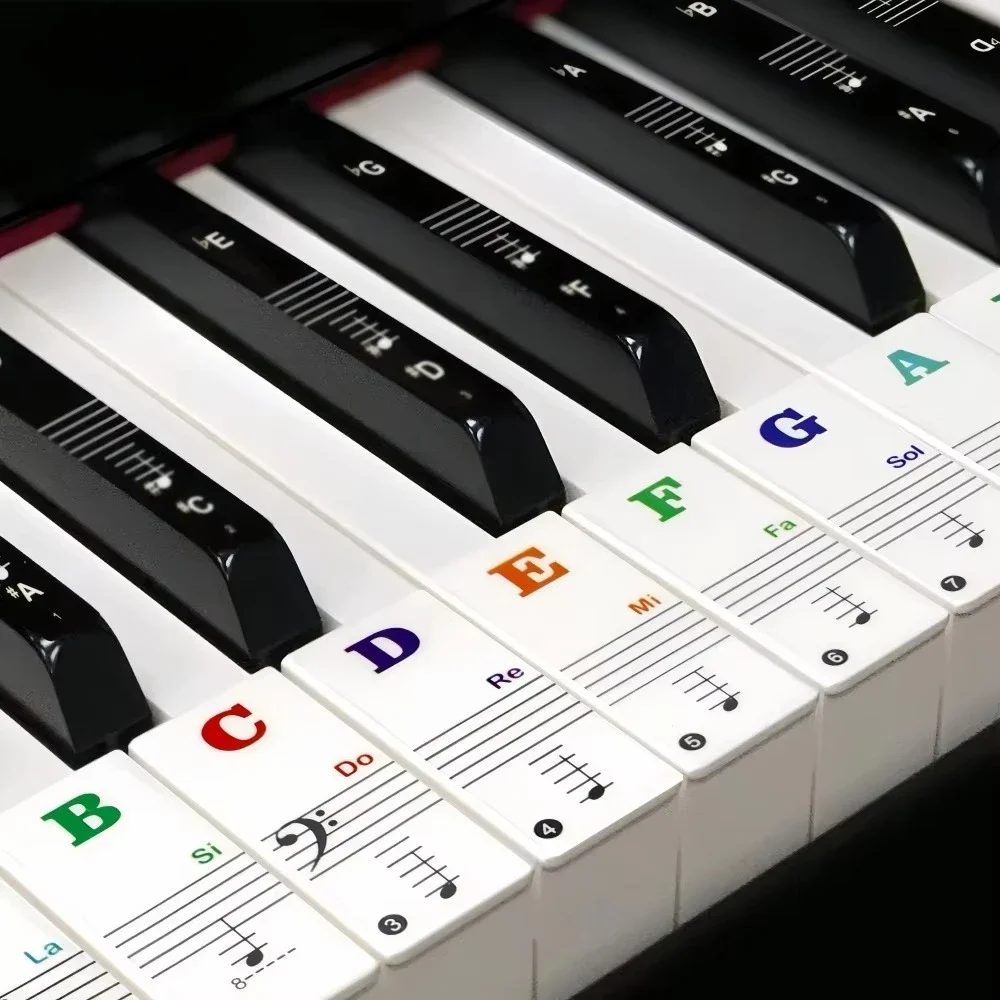 Piano Keyboard Stickers 88/61/54/49 Keys with Removable Colored Note Labels Beginner Letter Piano Stickers