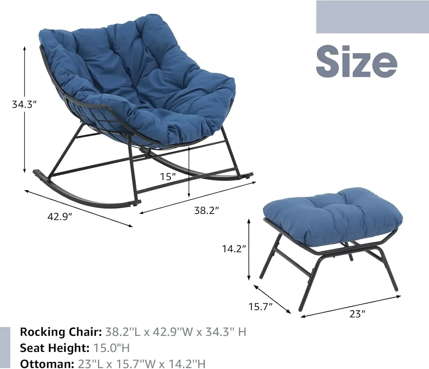 Outdoor Rocking Chair with Ottoman, Indoor Rocker Egg Recliner Chairs for Balcony Front Porch Garden Living Room