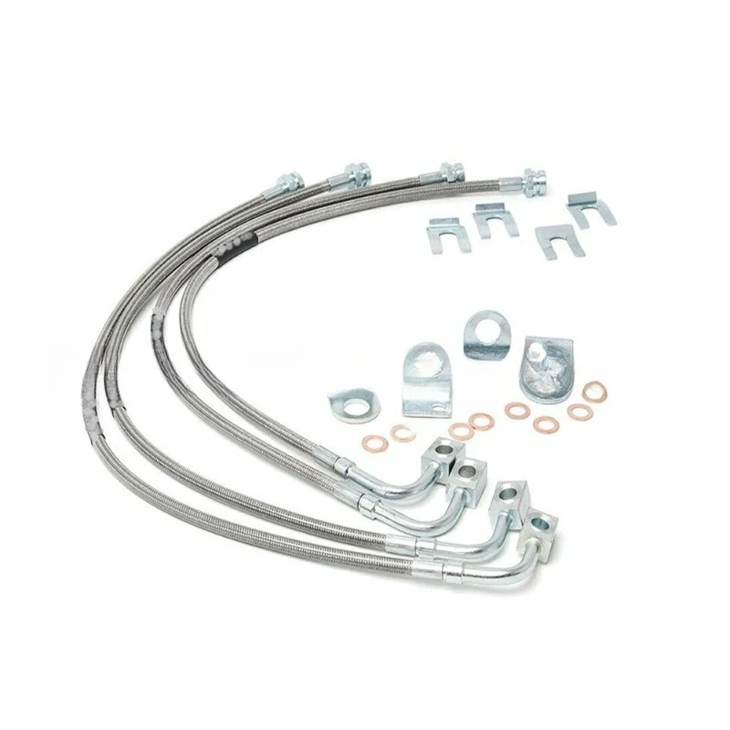 89716 Front and Rear Extended Stainless Steel Brake Line for 07-18 Jeep Wrangler JK Compatible 4pcs 10 Set