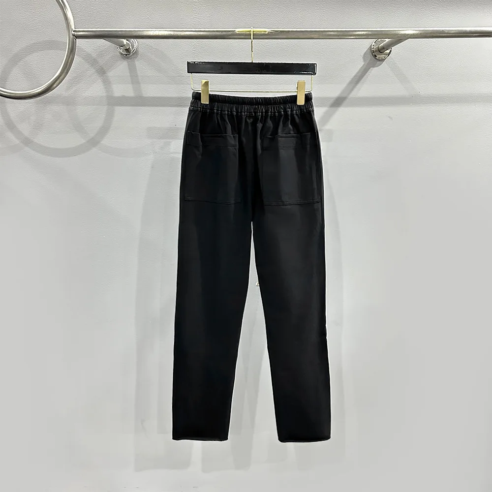 High Street Men's Cotton Spring/Summer Trendy Dark Simple Style Punched Elastic Waist Rope Knitted Thin Casual Pants
