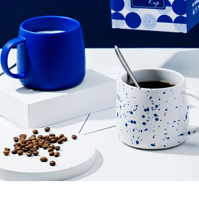 Taza de cerámica, taza de café azul, caja de regalo, taza de desayuno en verano, taza de oreja, taza de café, regalo de socio comercial