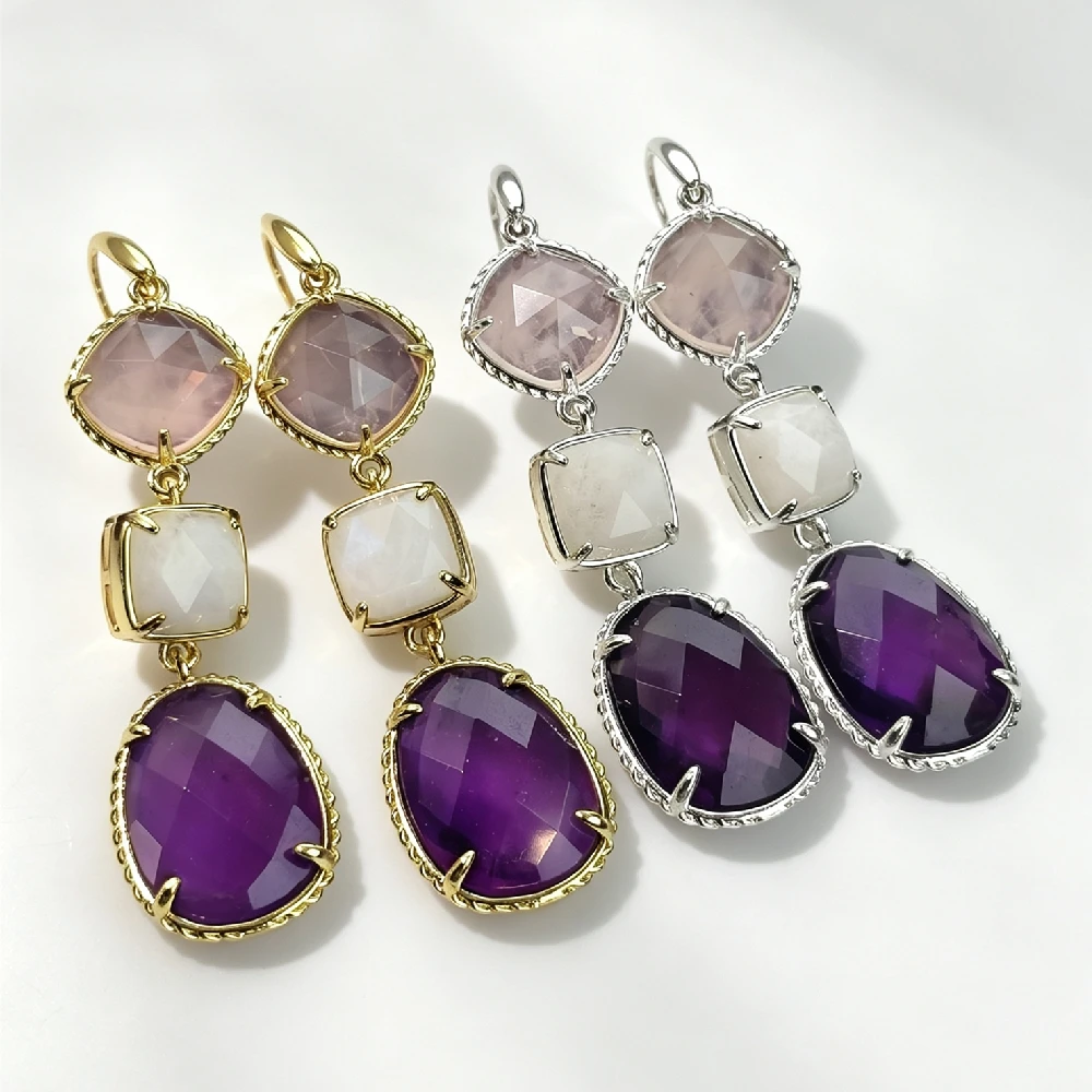 1PC Multi Layer Faceted Gemstone Dangle Drop Earrings Women Party Statement Jewelry Gold Plated E2R677