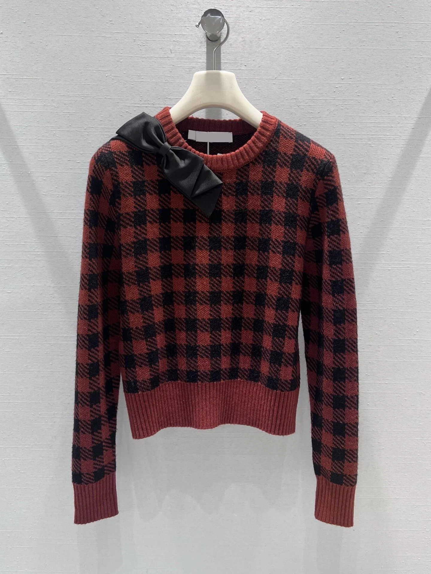 

Red Knitted Sweater Coat Women's Vintage Plaid Knot New Year's Outfit Anti-Aging French Sle Polyester Fiber Long ...