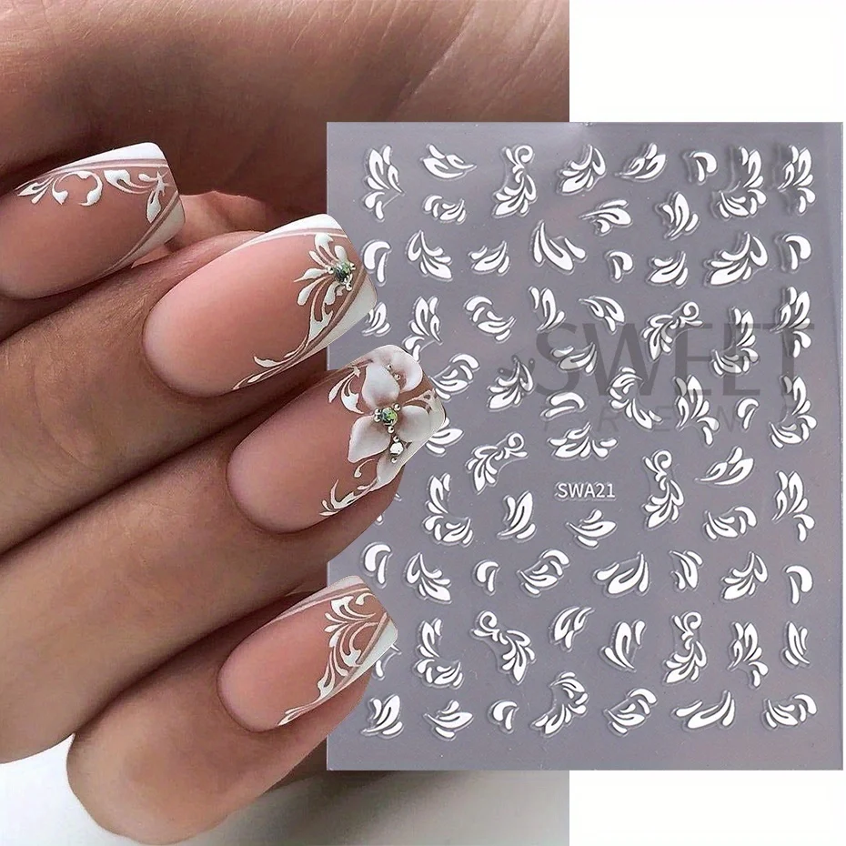 2pcs Black And White Lace Flowers Nail Sticker Painting Floral Leaves Wedding Charms Decals Grace Retro Sliders Manicure Foils