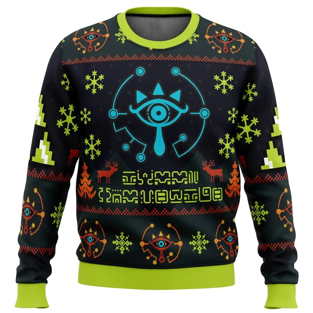 New Year's Gift Round Neck Pullover Sweatshirt Mask Seamless Pattern Zelda Legend Ugly Christmas Gift Santa Claus Pullover