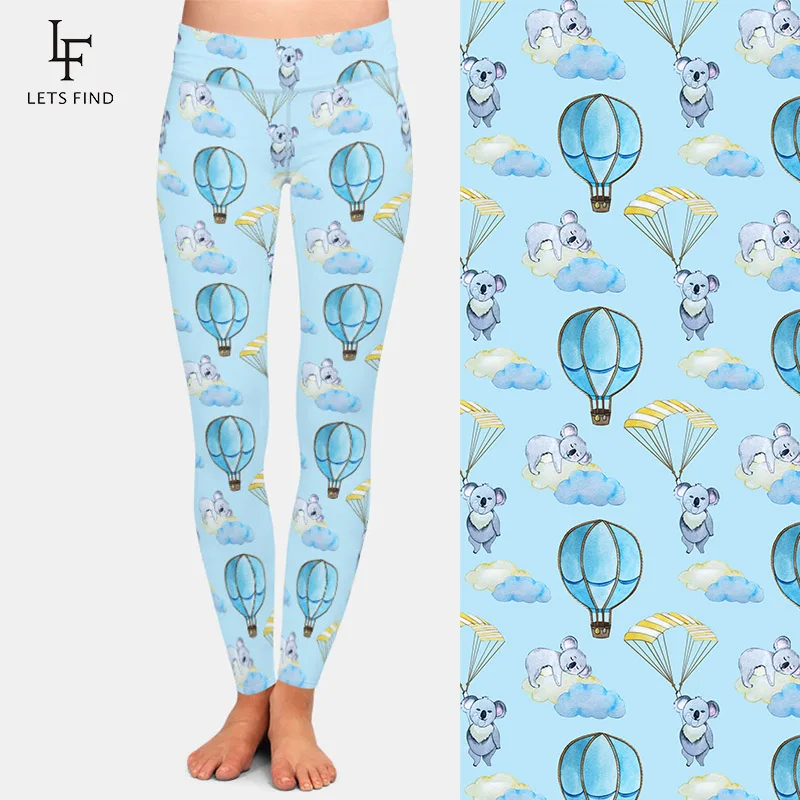 Letsfind moda 3d bonito dos desenhos animados coala imprimir mulheres leggings de fitness cintura alta magro elástico feminino leggings completos