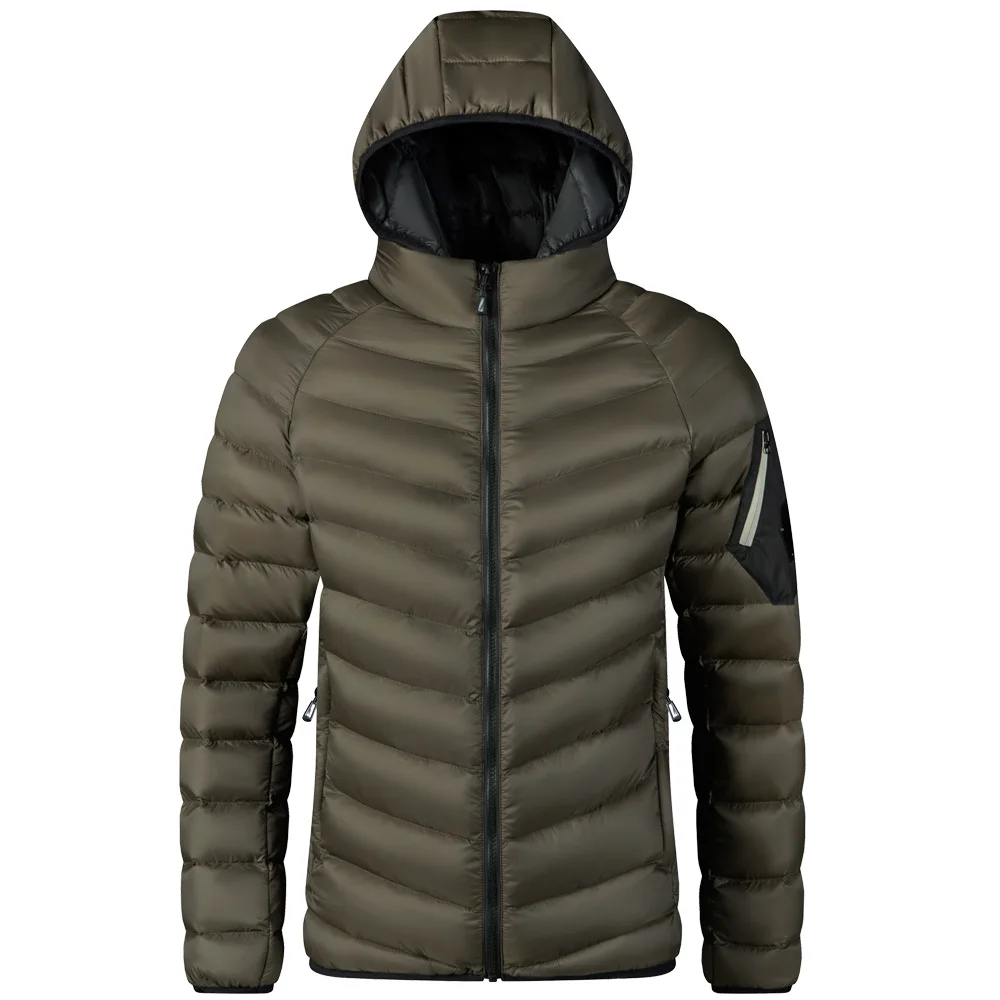 Men\'s Parka Side Pocket Winter Jacket Warm Ribbed Clothing Outdoor Casual Solid Color Thickened Hooded Cotton Coat for Men