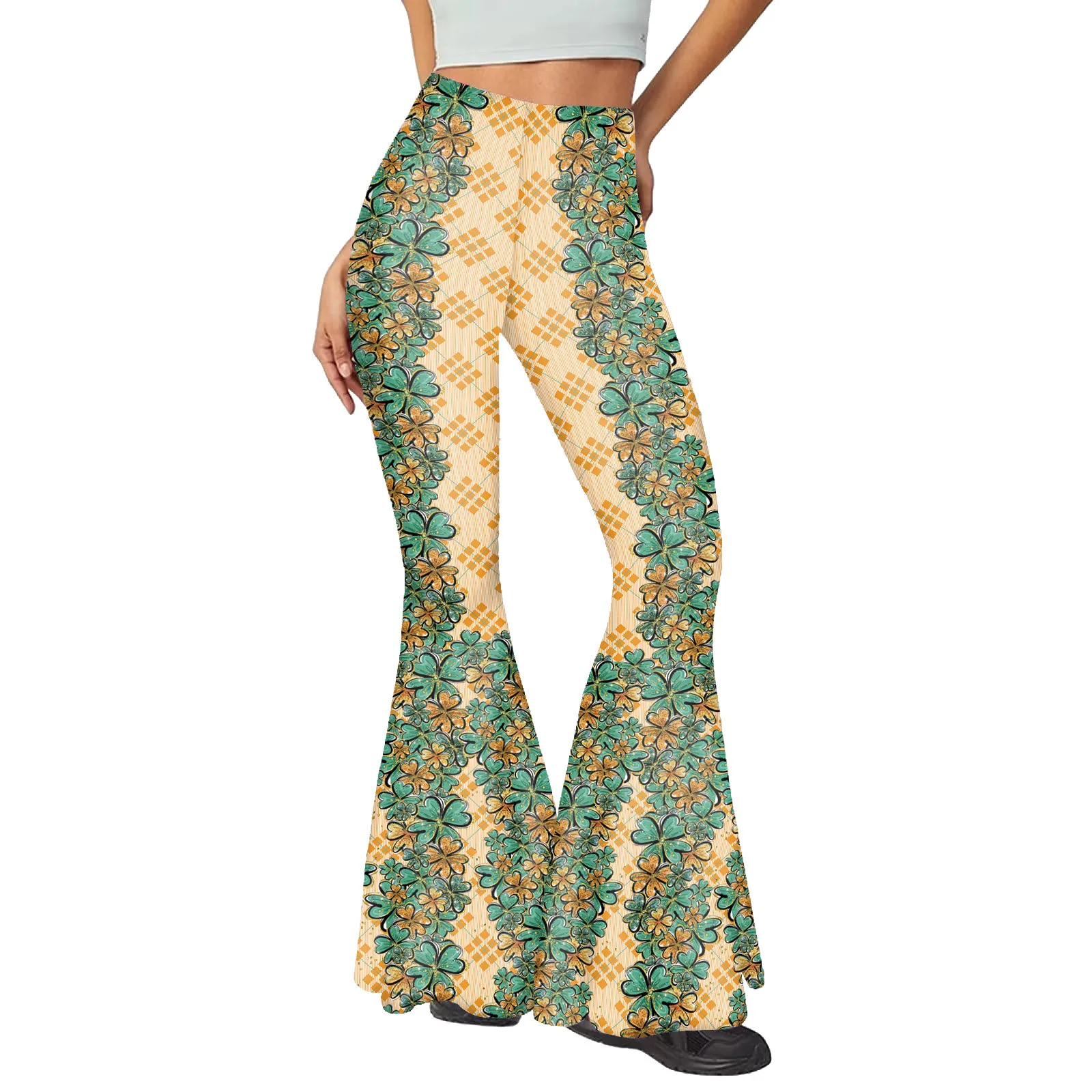 Pantalon Vert Traditionnel Irlandais Imprimé en 3D pour Femme, Streetwear Décontracté, Taille Moyenne, Saint kk, FJLadies