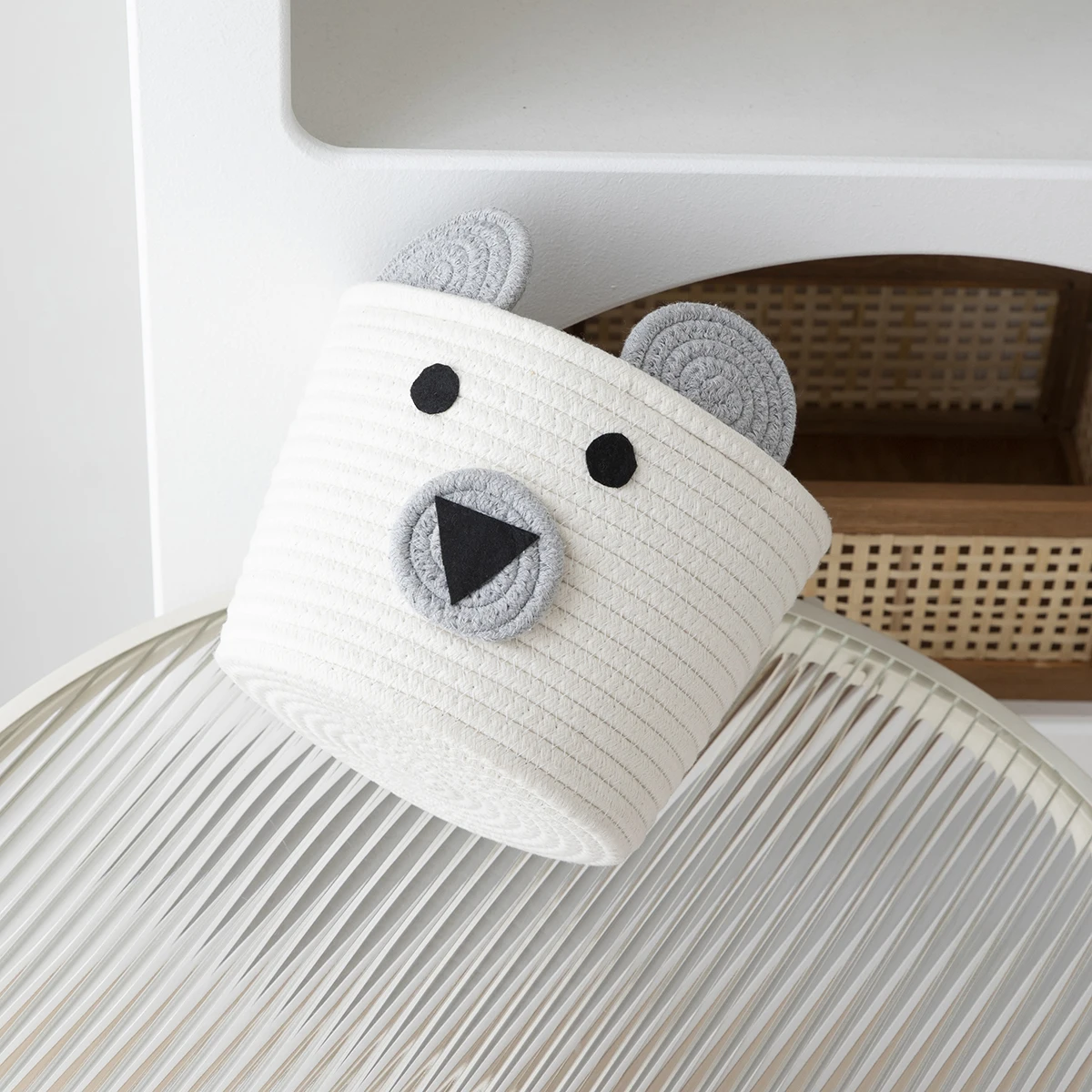 

1PC Cute Bear Round Basket-Living Room Cotton Rope Basket Woven Baby Shower Storage Basket Storage Basket