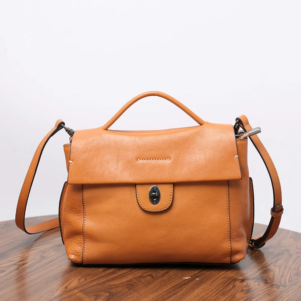 Handmade original 100% first layer vegetable tanned cowhide women's shoulder messenger bag genuine leather women's messenger bag