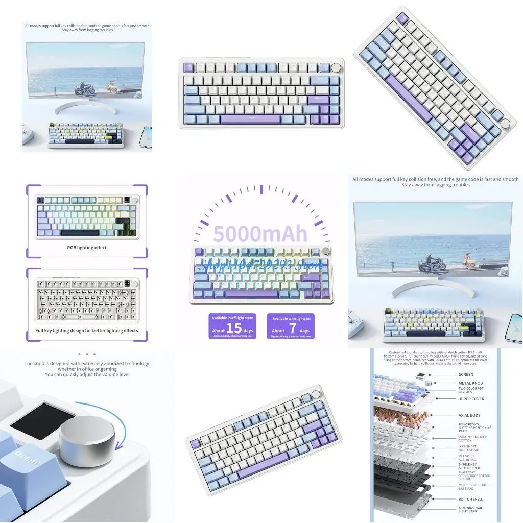 

Y2GD Efficient 75% Mechanical Keyboard with Wireless Connection and Colorful Lighting