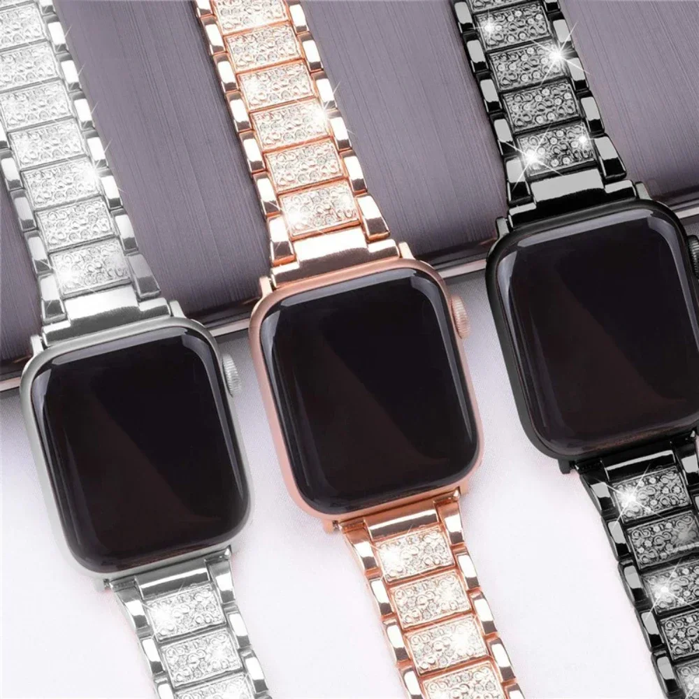 Luxury Diamond Strap For Apple Watch Band Ultra 2 49mm 38 40mm 41 42 44 45mm Stainless Steel Bracelet For iWatch Series 8/7/6/5