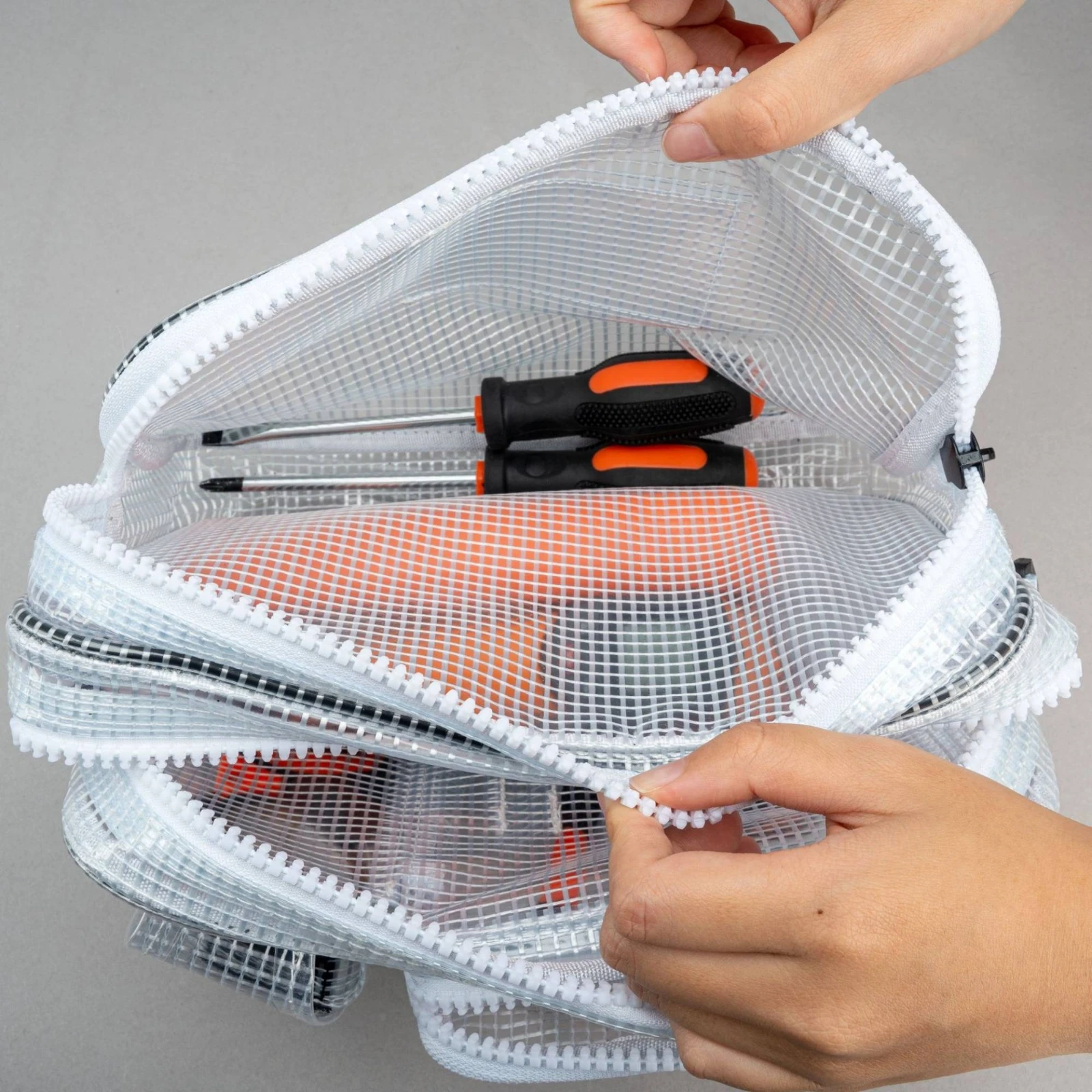 Crossbody Tool Bag with Adjustable Shoulder Strap Compact Transparent Grid PVC Tool Bag Lightweight Wipe-Clean for Technicians