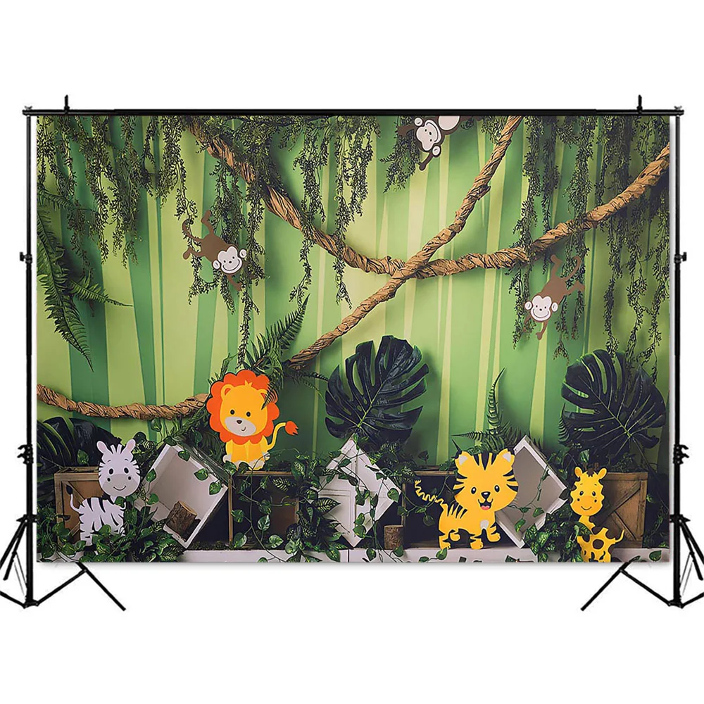Safari Jungle Birthday Backdrop for Photography Cake Smash Woodland Animals Photo Background Photocall Newborn Kids Portrait