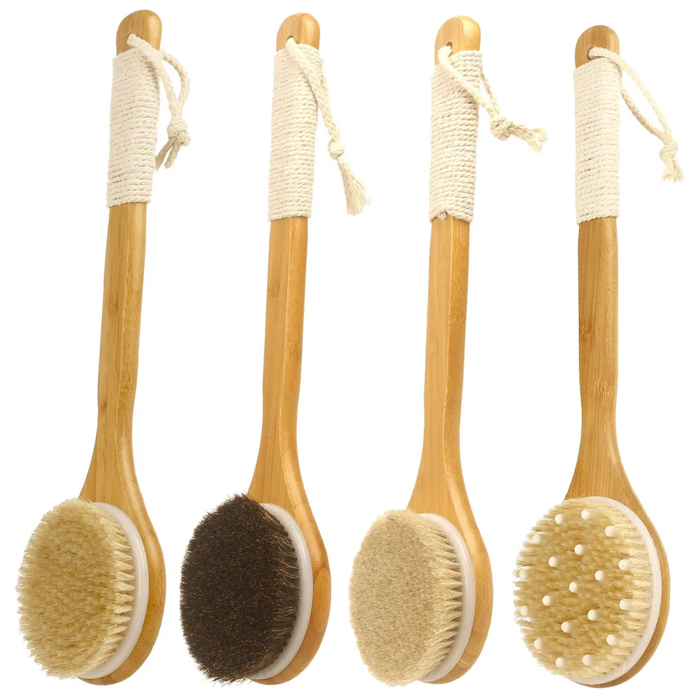 Image of Badebürste aus Holz mit Borsten, langer Griff für Dusche, Rückenwäscher, Körperpeeling, zum Aufhängen