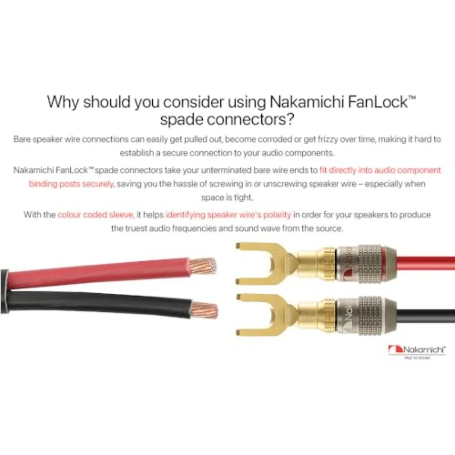 FanLock Excel Series 24k Gold Plated Spade Connector Banana Plug 10 AWG - 18 AWG Gauge Size 4mm for Speakers Amplifier Hi-Fi Ho view 3