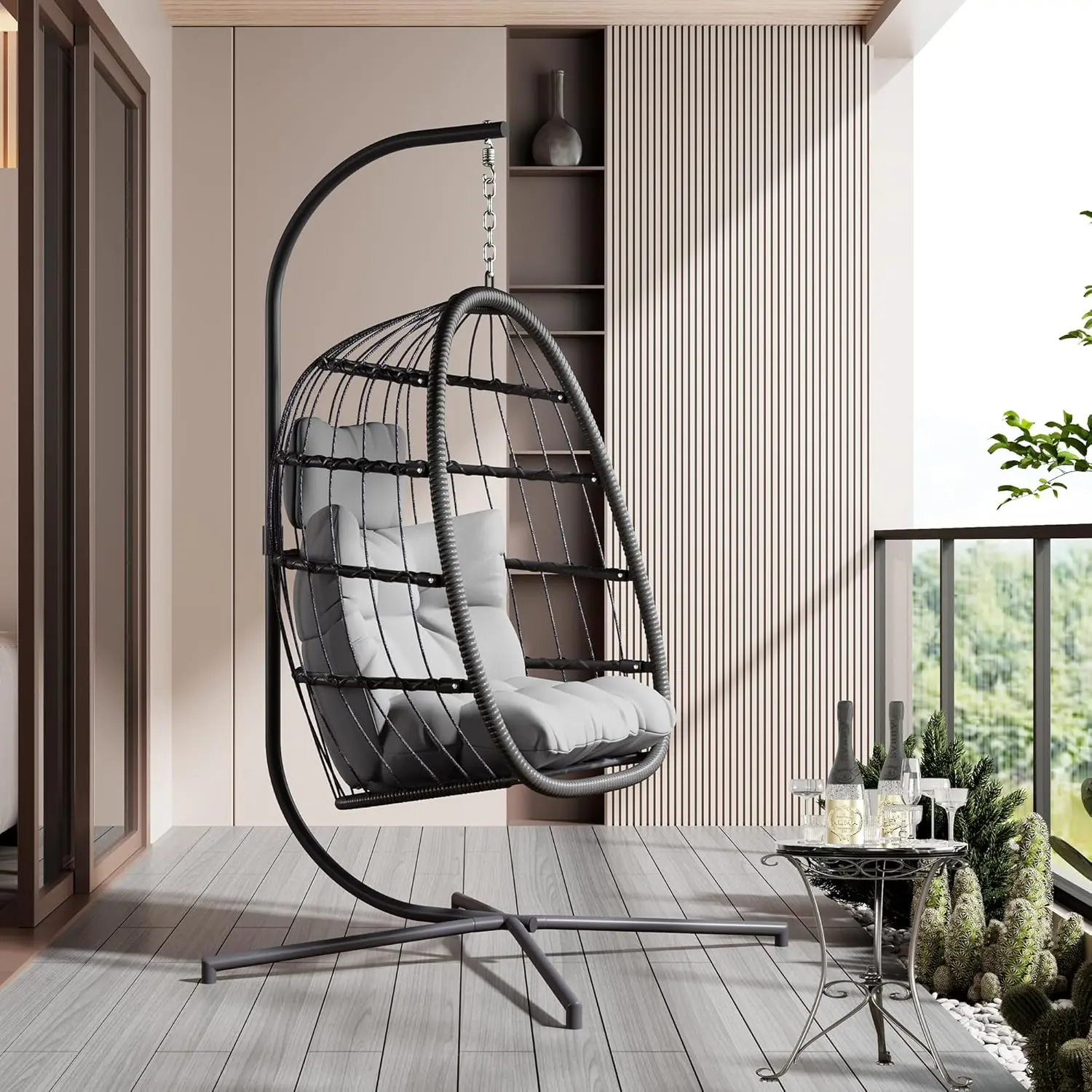 Wicker Hanging Egg Chair with Stand 3
