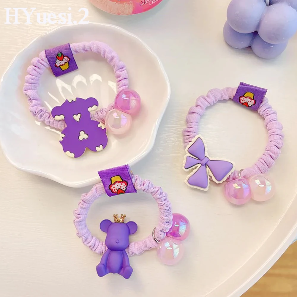 Kawaii Bear Rabbit Flower Beaded Hair Ties Elastic Cartoon Ponytail Holders Rubber Bands Hair Ropes For Baby Girls Toddler